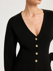 Wool-Blend V-Neck Button Cardigan