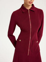 Collared Zipper Slit Midi Dress