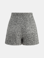 Metal Detail Tweed High-Waist Shorts