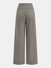 High-Waist Button Detail Plaid Wide-Leg Pants