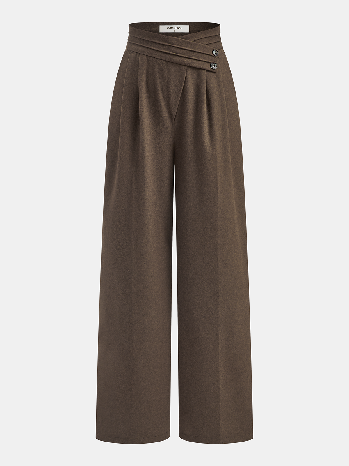 Asymmetrical Waistband Pleated Wide Leg Pants