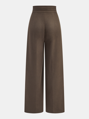 Asymmetrical Waistband Pleated Wide Leg Pants