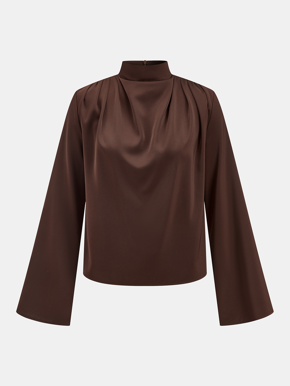 Draped Satin Stand Collar Blouse