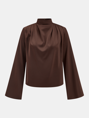 Draped Satin Stand Collar Blouse