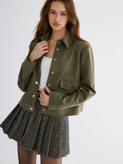 Suede Effect Lapel Button Jacket