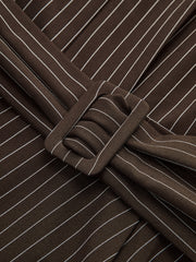 Belted Pinstripe Asymmetric Blouse