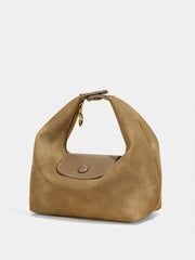 Faux Suede Flap Hobo Bag