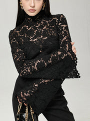 Lace High Neck Bell Sleeve Blouse