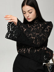 Lace High Neck Bell Sleeve Blouse