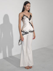 Lace V-Neck Satin Twist Cami Top