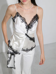 Lace V-Neck Satin Twist Cami Top