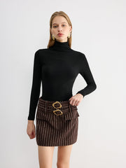Double Belt Striped Mini Skirt