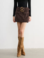 Double Belt Striped Mini Skirt