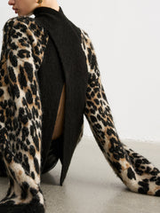 Wool Blend Leopard Turtleneck Knit Top