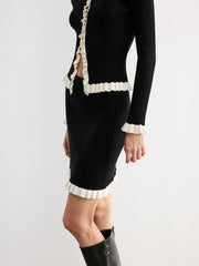 Contrast Ruffled Knit Top and Mini Skirt Set