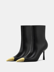 Golden Pointed Toe Ankle Boots