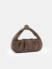Faux Suede Knotted Top Handle Bag