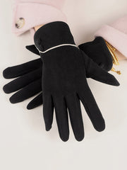 Contrast Piping Button Detail Gloves