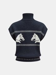 Horse-Pattern Cap Sleeve Turtleneck Sweater Vest