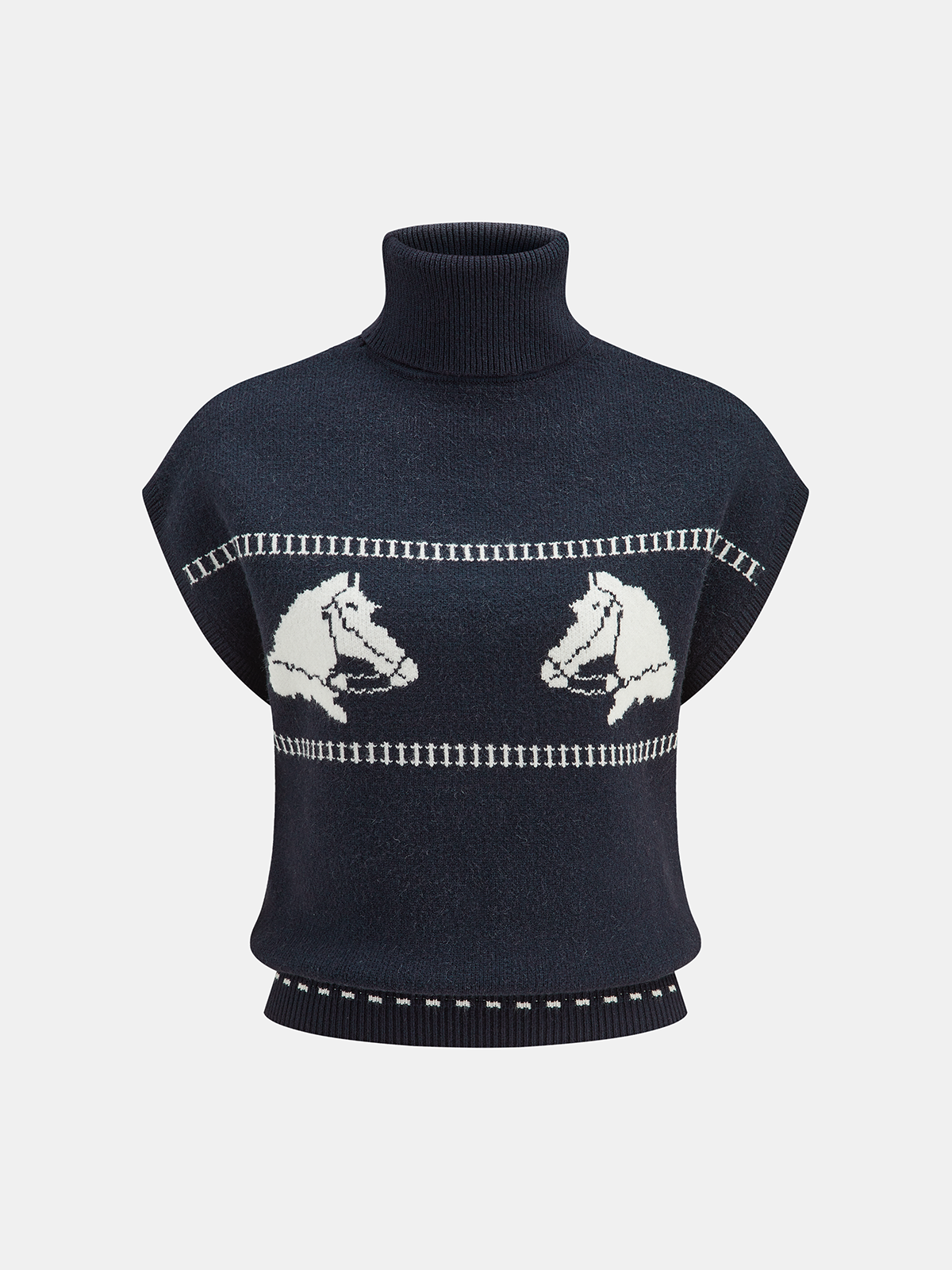 Horse-Pattern Cap Sleeve Turtleneck Sweater Vest