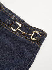 Horsebit Detail Denim Mid-Waist Jeans