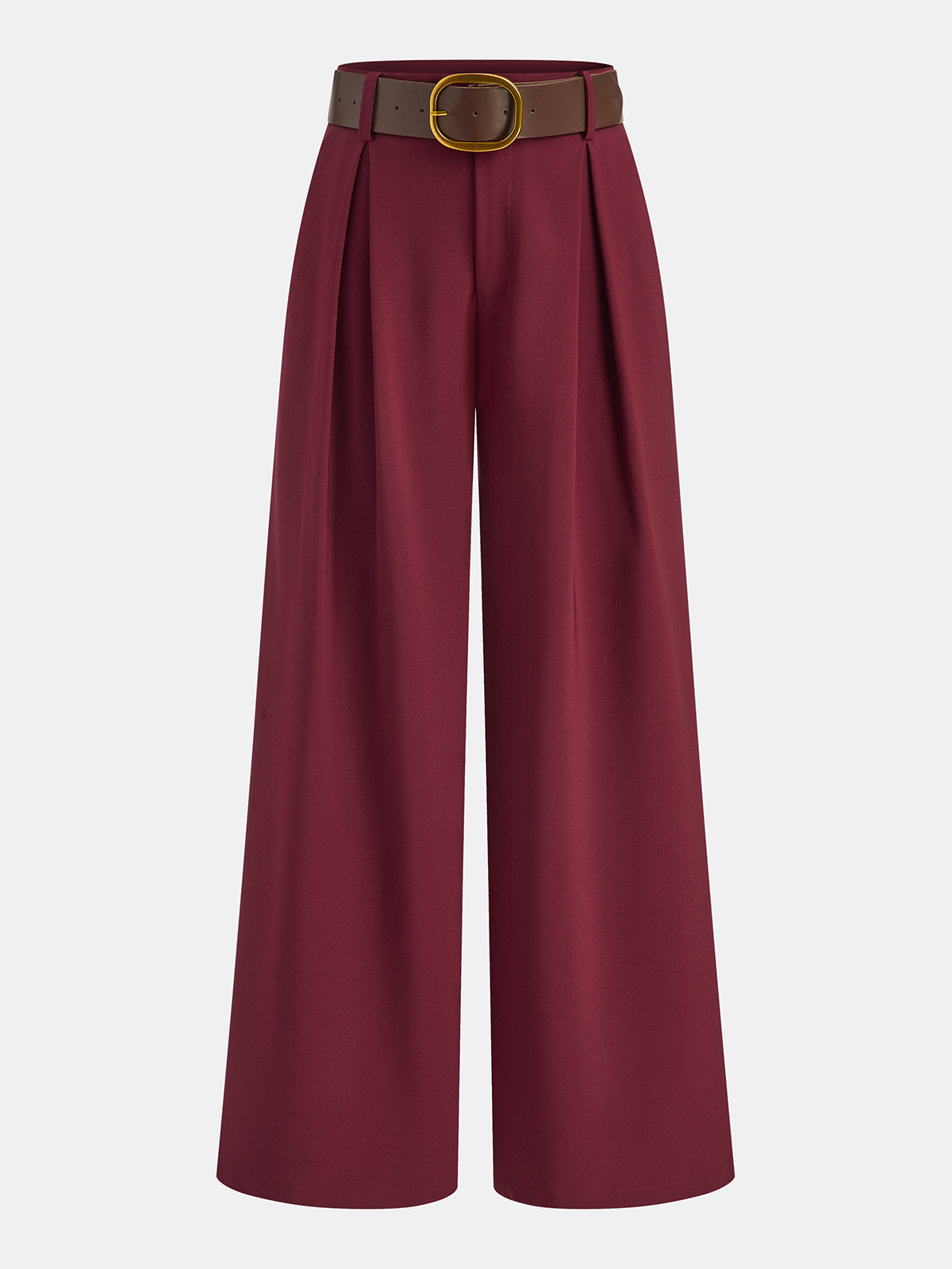 Belted Mid-Waist Wide-Leg Casual Pants