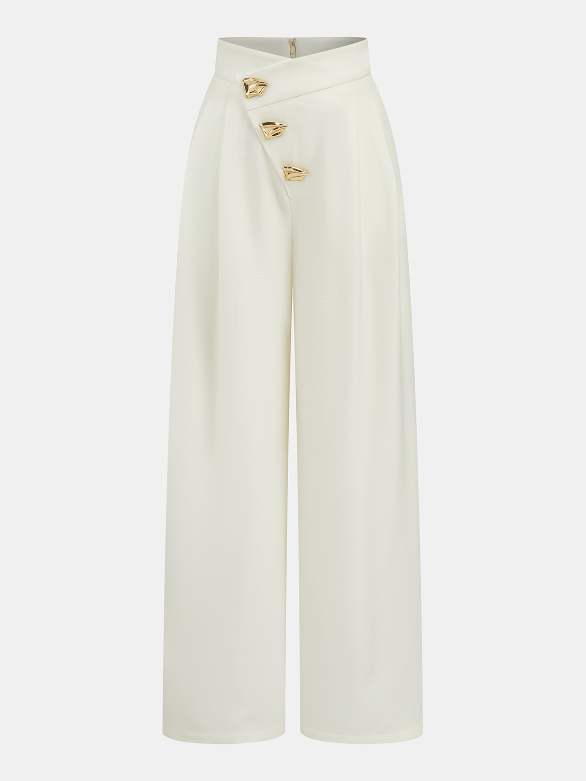 Mid-Waist Asymmetric Metal Detail Wide-Leg Pants
