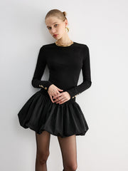 Bubble Hem Long-Sleeve Knit Mini Dress