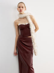 Lace Trim Faux Leather Skirt Set with Removable Straps