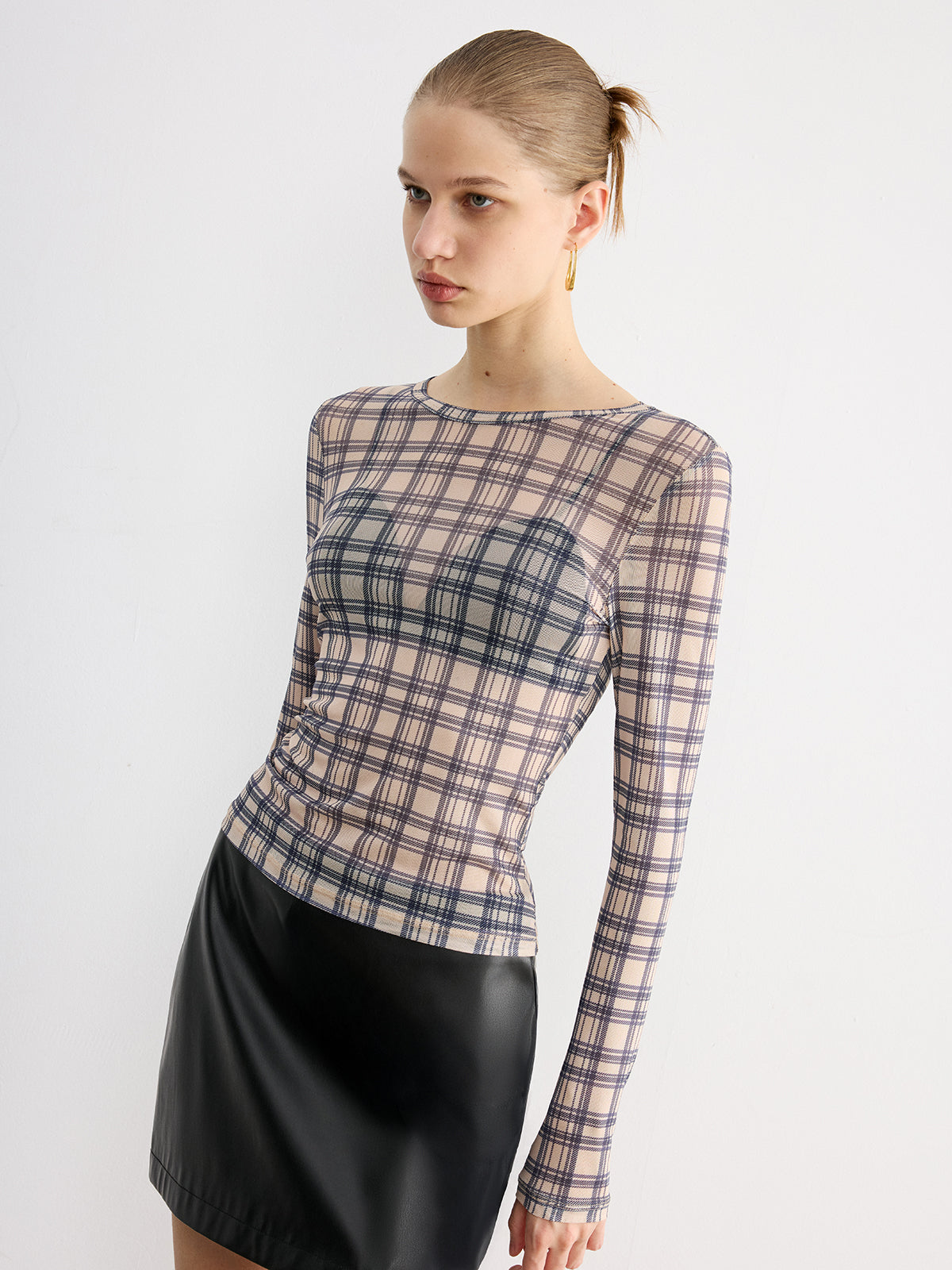 Plaid Sheer Long Sleeve Top