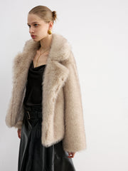 Wide Lapel Faux Fur Cropped Coat