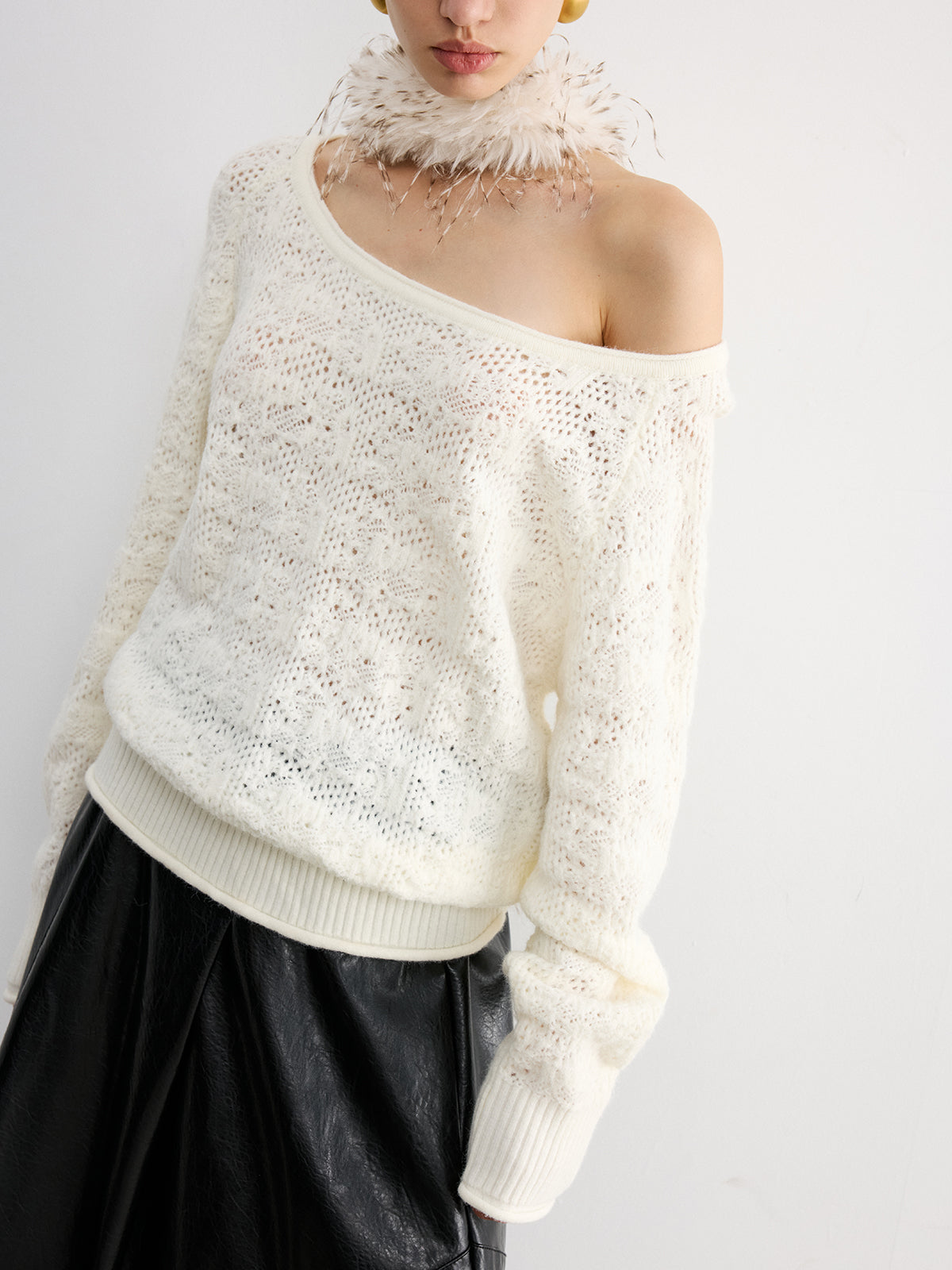 Off-Shoulder Open-Knit Sweater
