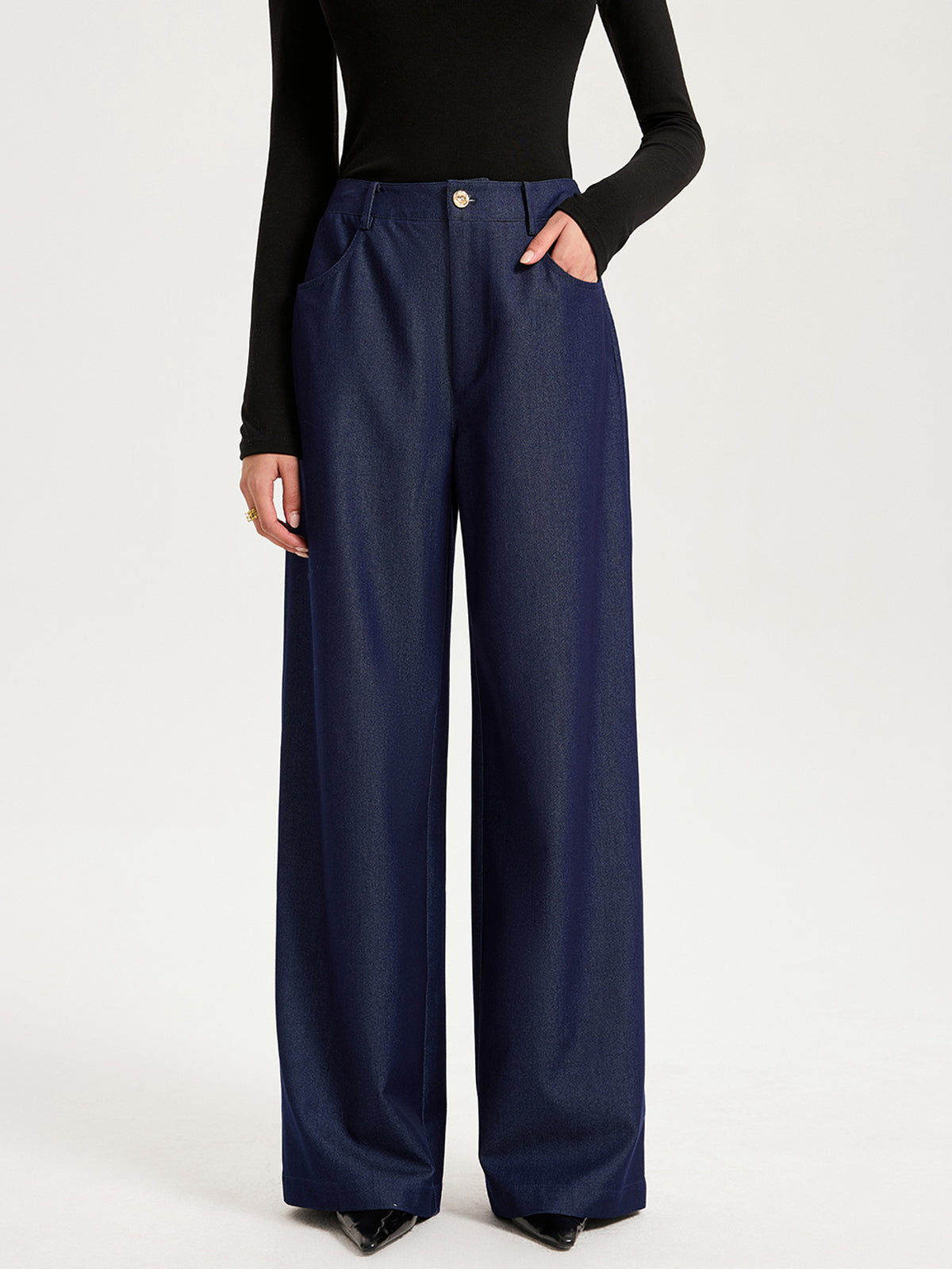 High-Waisted Wide-Leg Faux Denim Pants