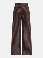 Asymmetric Placket Tweed Pinstripe Wide-Leg Pants