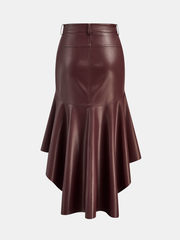 Faux Leather Asymmetric Mermaid Hem Midi Skirt