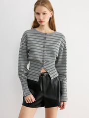 Waist Cinched Stripe Cardigan