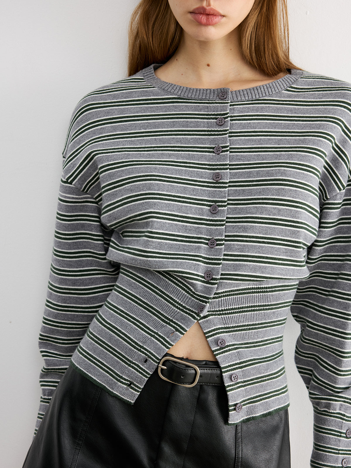 Waist Cinched Stripe Cardigan