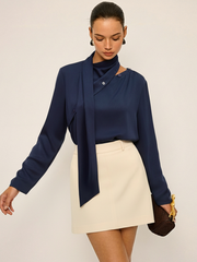 Asymmetric Tie-Neck Button Detail Satin Blouse