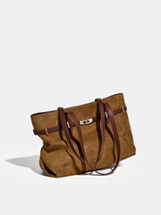 Contrast Strap Suede Effect Tote Bag