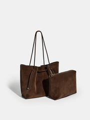 Suede Effect Drawstring Tote Bag
