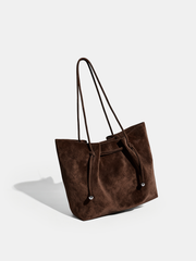 Suede Effect Drawstring Tote Bag
