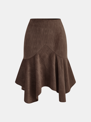 Asymmetric Ruffled Hem Midi Skirt