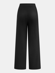 Metal Detail Mid-Waist Pleated Wide-Leg Pants