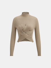 Mock Neck Cross-Over Crop Top and Midi Skirt Set