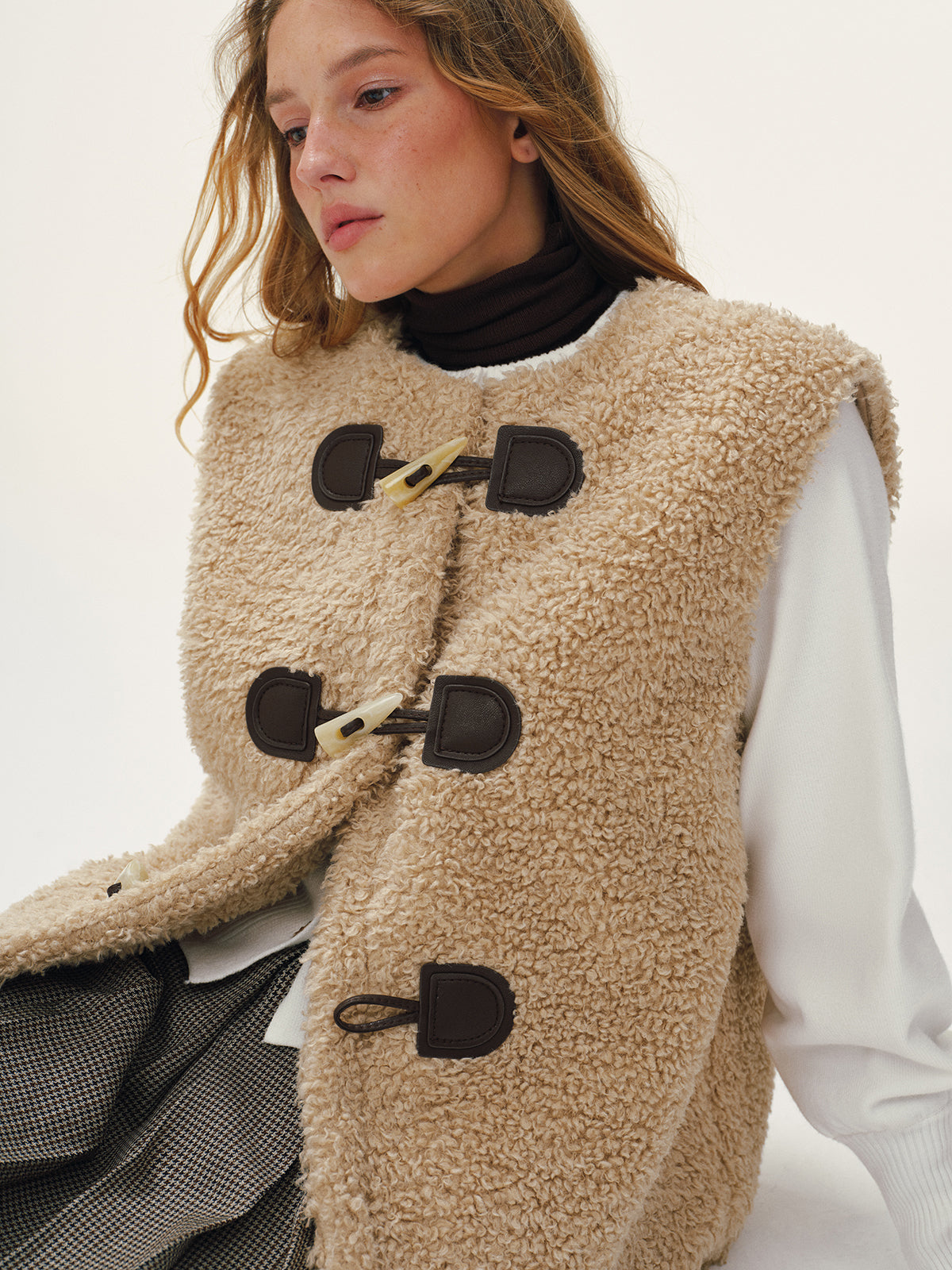 Faux Leather Buckle Fleece Sleeveless Vest