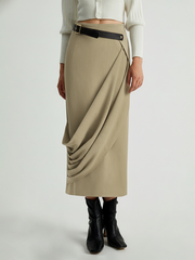 Belted Asymmetrical Drape Skirt
