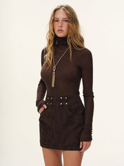 Metal Studded Suede Effect Mini Skirt