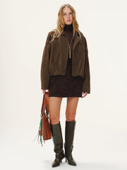 Vintage Suede Effect Studded Bomber Jacket