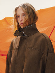 Vintage Suede Effect Studded Bomber Jacket