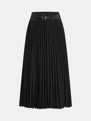 Belt-Decor Pleated Midi Skirt